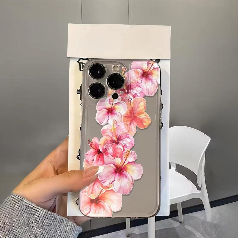 

Pink flowers Pattern Clear Phone Case for iPhone 17 Pro Max 16 15 Pro 14 13 12 11 XR 17Air 16 Plus Silicone Cover iPhone 13 Pro Max