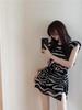 Zebra Print Niche Design Cap Sleeve Shoulder Pad Top for Women