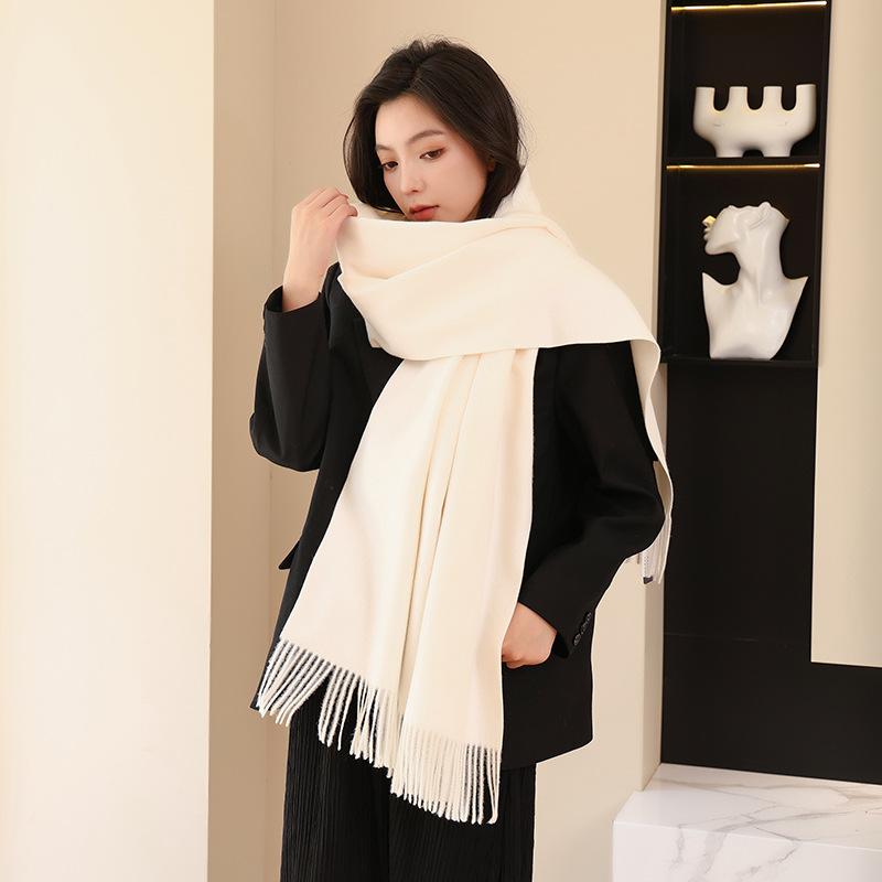 Wool Scarf Women's Winter Korean Style Thickened Warm Solid Color Scarf Shawl High End Versatile Cashmere Scarf