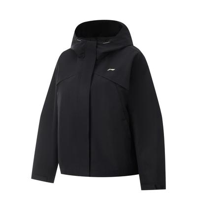 Comfortable Casual Simple Hooded Loose Zipper Solid Color Sports Windbreaker Women Outerwear Black AFDV742-4