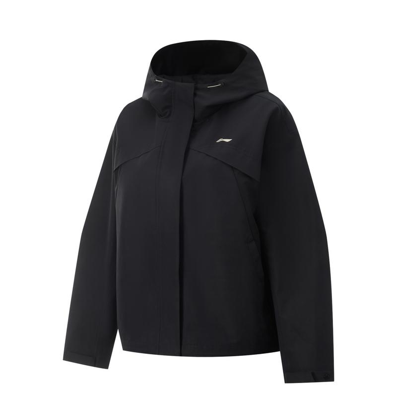 Li-Ning Comfortable Casual Simple Hooded Loose Zipper Solid Color Sports Windbreaker Women Outerwear Black AFDV742-4