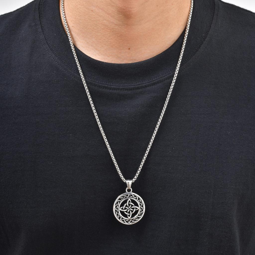 Vintage Celtic Knot Necklace for Men Boys,Stainless Steel Round Pendant Necklace,Punk Amulet Jewelry Gift