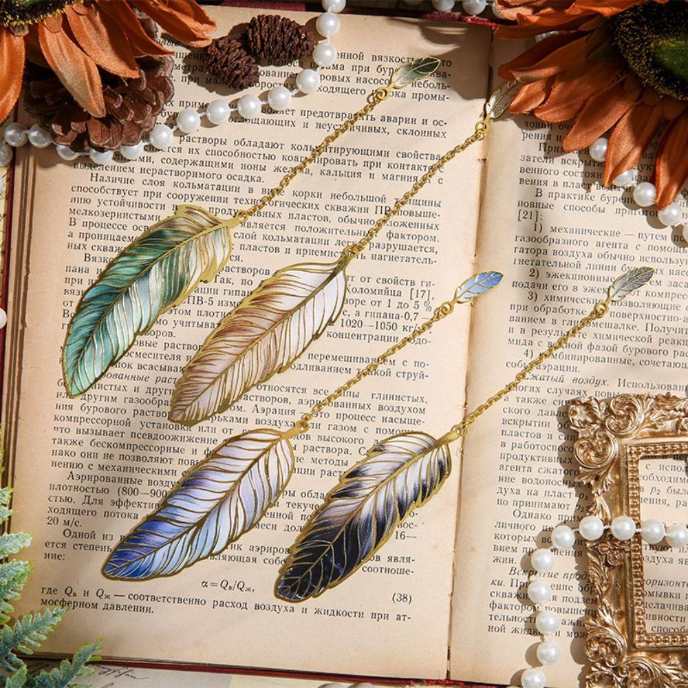 Metal Chain Feather Bookmark Page Clip Pendant Bookmark Aesthetic Vintage Book Clip  Book Lovers