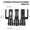 2 IN 1 Ultra Bright Portable LED Flashlight High-power Rechargeable Spotlight with COB Side Lights Supporting Telescopic Zoom