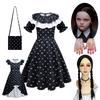 Mittwoch Addams Kleid Perücke Cosplay Kostüm für Mädchen Kinder Halloween Weihnachten Party