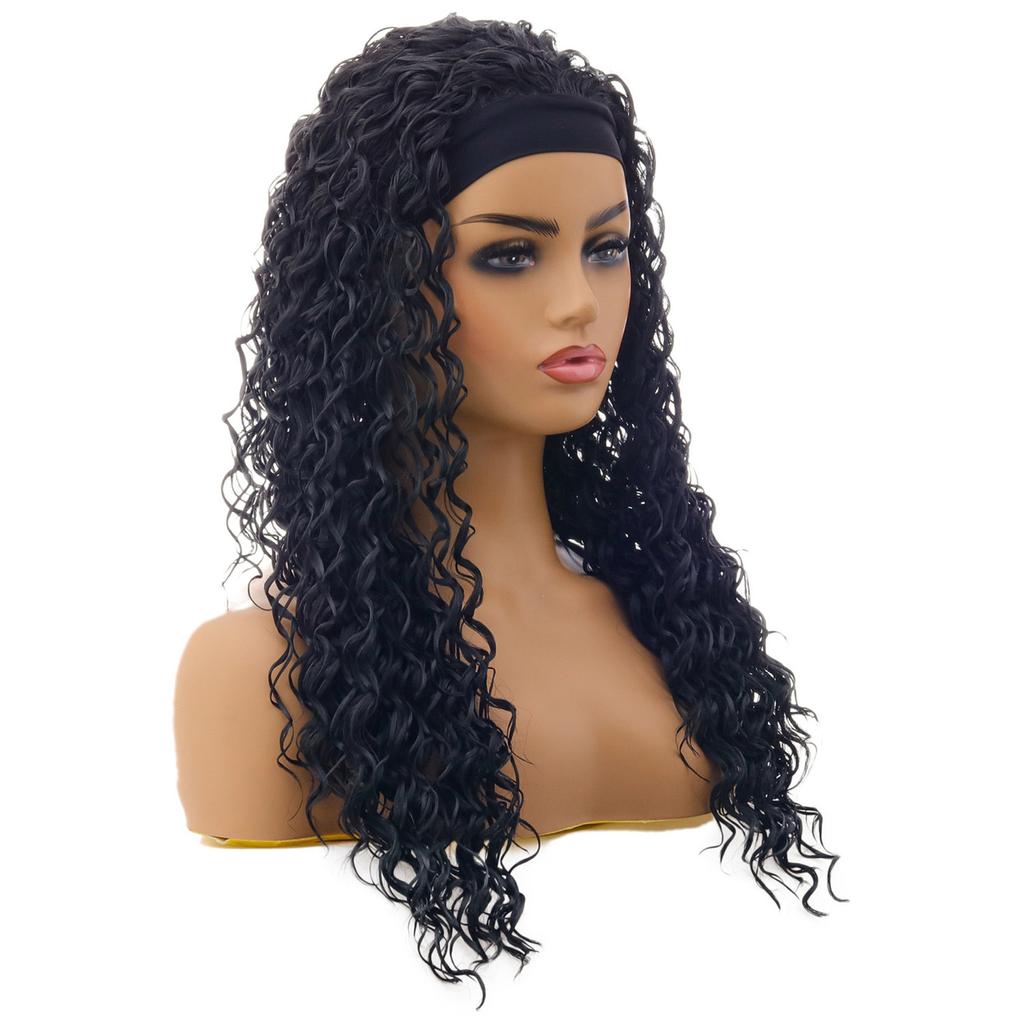 New Black Small Curly Hair European and American Wig Hair Band Turban Wig Chemical Fiber Headgear