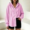 Women's Long Sleeve Hooded Shirt, Striped Loose Fit Casual Blouse