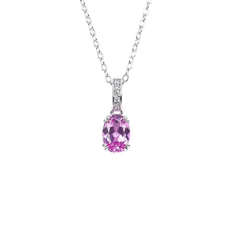 Powder Blue Sapphire & Diamond Clasp Necklace In 925 Sterling Silver - Delicate Chain for Women, Perfect Gift for Qixi or Birthdays.