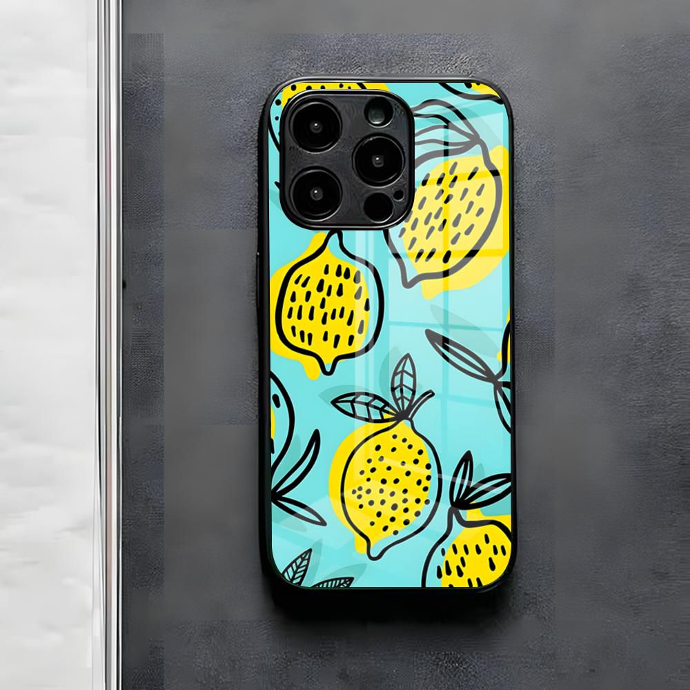 Fruit Lemon Phone Case For IPhone 17 Air 16 E Pro Max 15 14 13 Mini 12 Pro 11 Max Plus Black Glass Cover