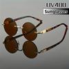 Fashionable and Versatile Round Tortoiseshell Rimless Sunglasses Retro Men's and Women's Travel Beach UV Resistant Glasses