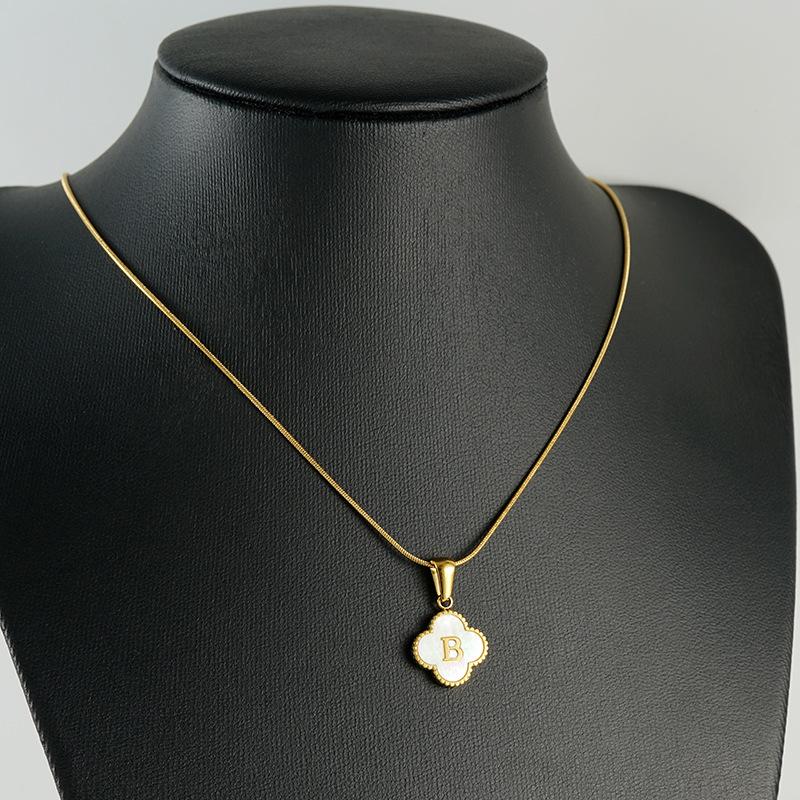 Simple 18K Four-leaf Clover Letter Necklace Female Snake Bone Chain Shell Letter Pendant Jewelry 2026