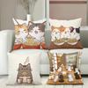 Cute Cat Pillow Covers With Food And Home Scenes Polyester Pillowcase, Sofa Decorative Cushion Cov Headboard Pillow