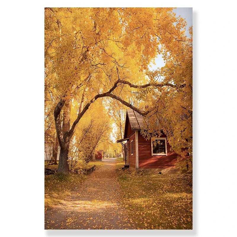 Autumn Country Landscape Lake Tree Animal Deer Forest Canvas Prints and Posters Pumpkin Reed Painting Living Room Picture Decor