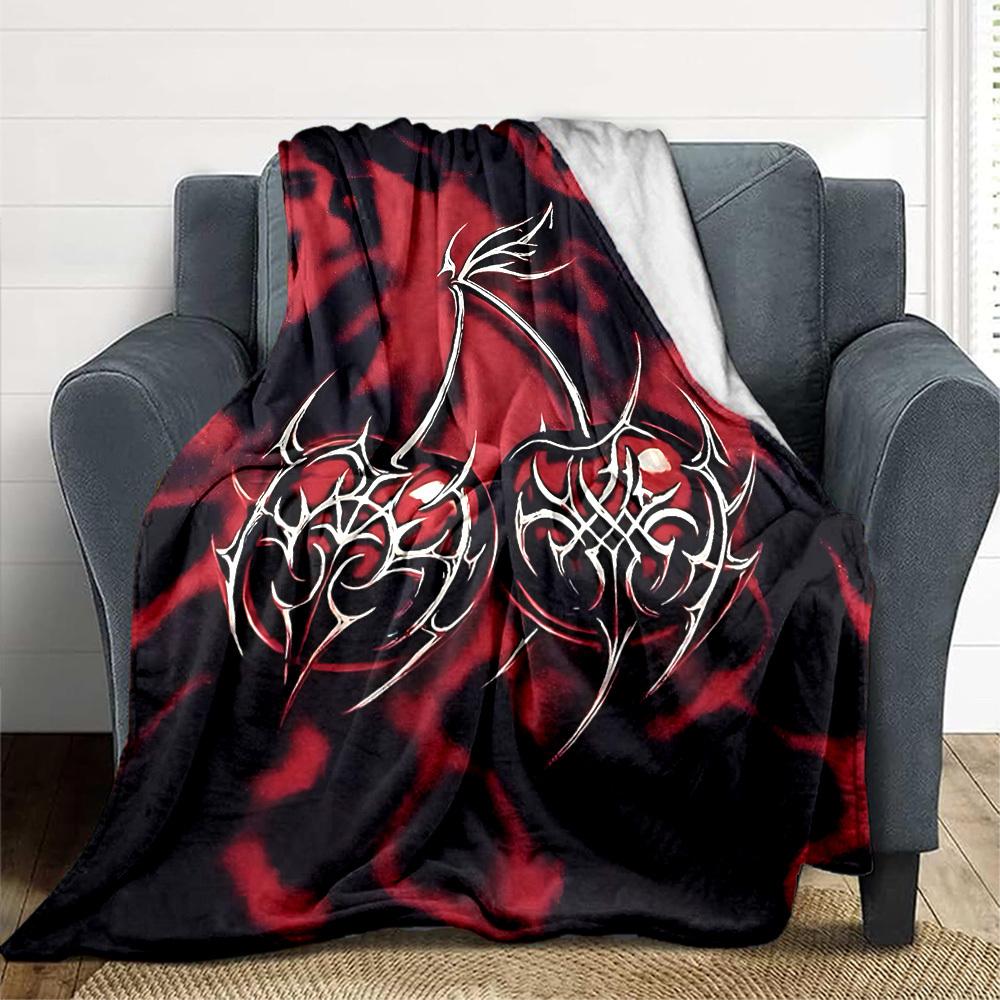1pc Flame Heart cherry Blanket, Lightweight Flannel Throw Blanket For Sofa, Bed, Travel, Camping, Living Room, Office, Couch, Chair, And Bed