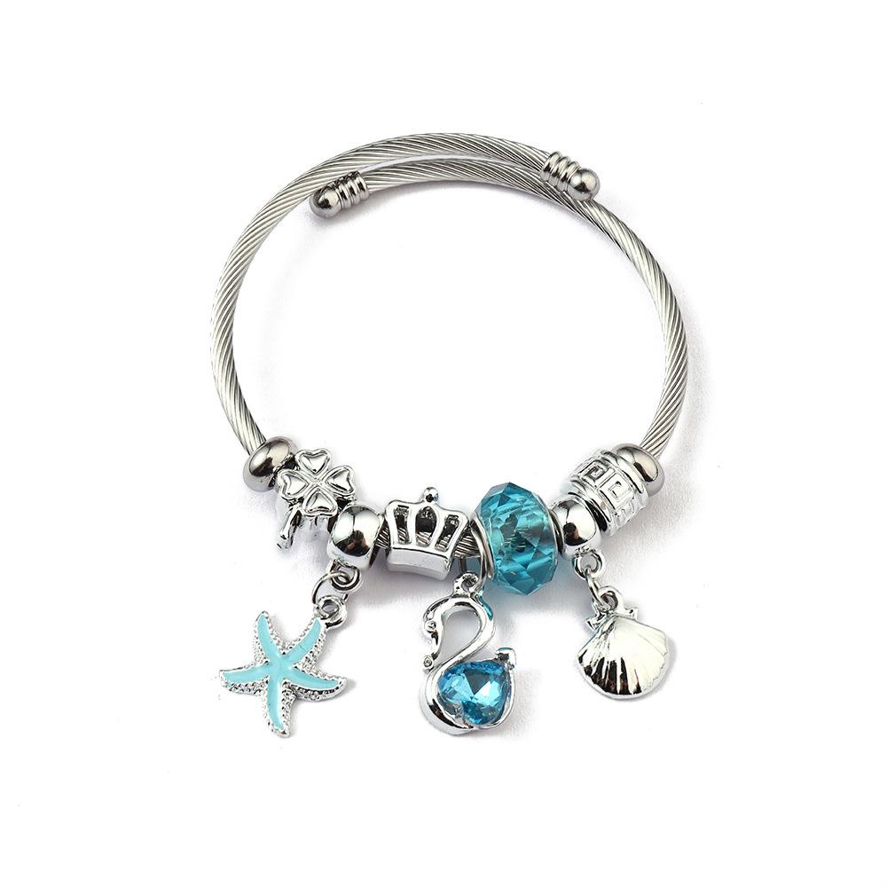 Simple Fashion Stainless Steel Bracelet With Crystal Bead Pendant Unisex Jewelry