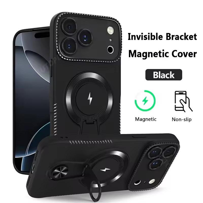 

Роскошный оранжевый чехол с подставкой для iPhone 17 16 15 14 13 12 11 Pro Max Plus Air Противоударный Нескользящий Чехол для беспроводной зарядки iPhone Air чёрный