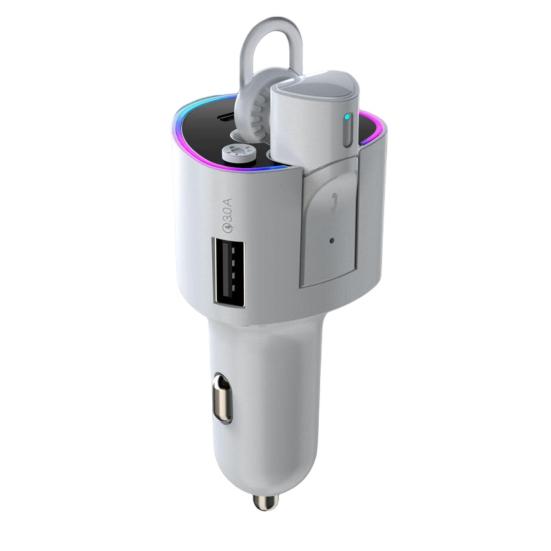 

Автомобильное зарядное устройство USB, практичное устройство 2-в-1, поддерживающее технологию Plug And Play, Bluetooth-совместимые наушники 5.0, автомобильные принадлежности для телефона белый