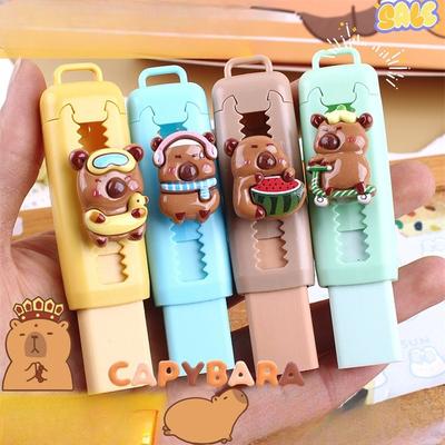 2Pcs Capybara Retractable Sliding Eraser, Adorable Cartoon Design Push-Pull Erasers for Writing Drawing Correction, Non-Tracing Soft Rubber Portable