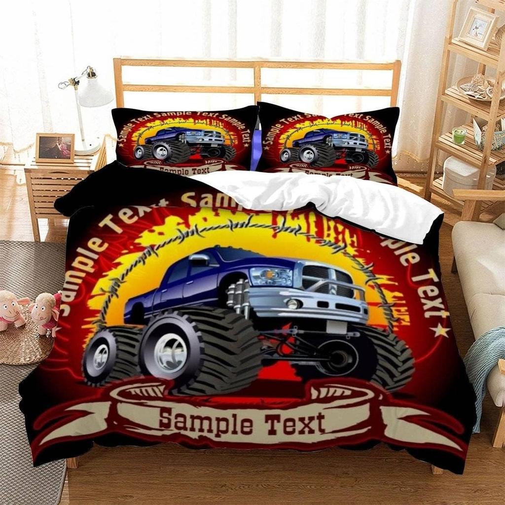 Racing themed bedding 3D printed cartoon monster truck pattern, soft down anti allergy down duvet cover, adult bedding set, teen
