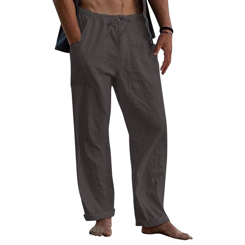 Men's Linen Trousers Loose Casual Summer Stretch Waist Drawstring Loose Trousers