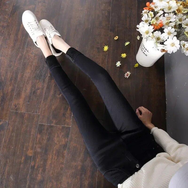 Zimní móda Teplé sametové džínové džíny s vysokým pasem pro ženy Sexy ženské tlusté tenké elastické pevné tužkové kalhoty 30278