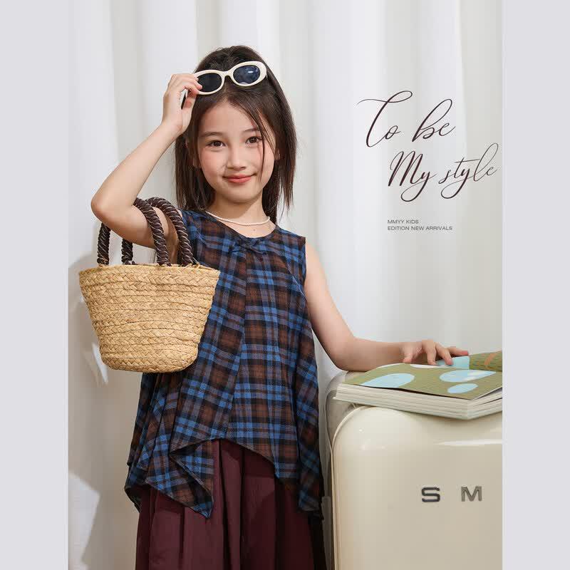 Children s Summer Retro Plaid Vest & Shirt Top 160