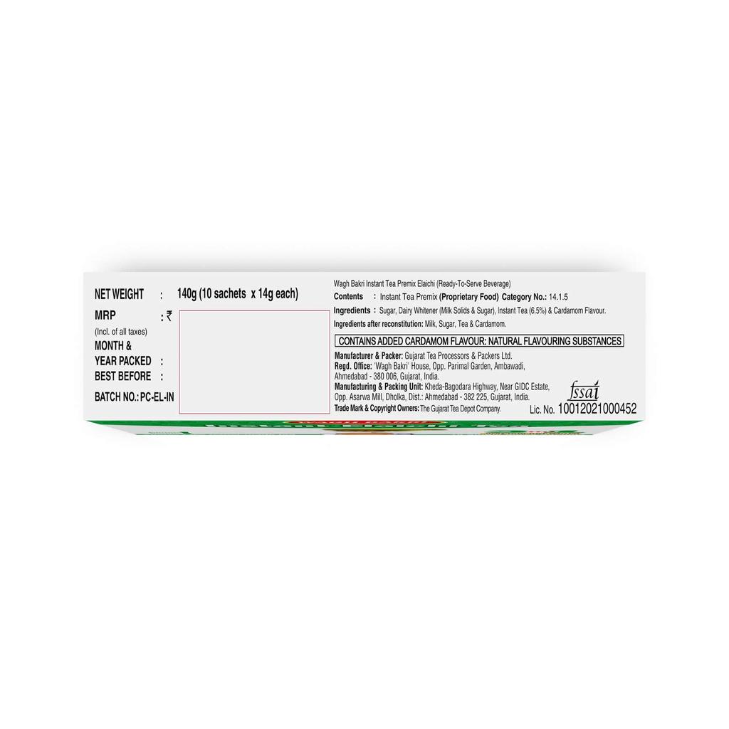 Wagh Bakri Elaichi Instant Chai Tea Premix Powder 140 Gm With 10 Single Serve Sachets Easy Brew