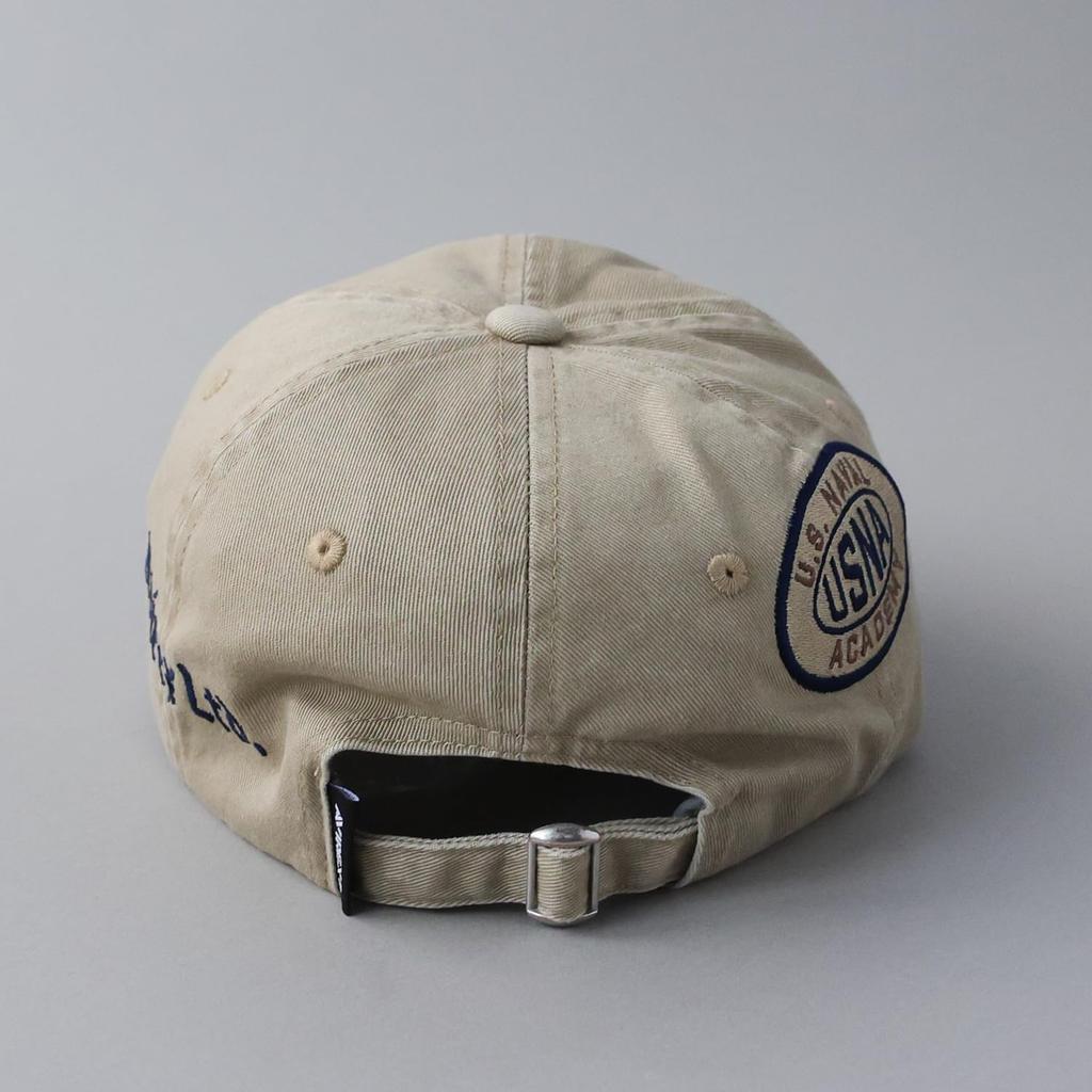 Avirex Military USNA Logo Cotton American Casual Summer Baseball Size 070 Men's Low-Profile Cap, Embroidered, Style, Cap, Beige,
