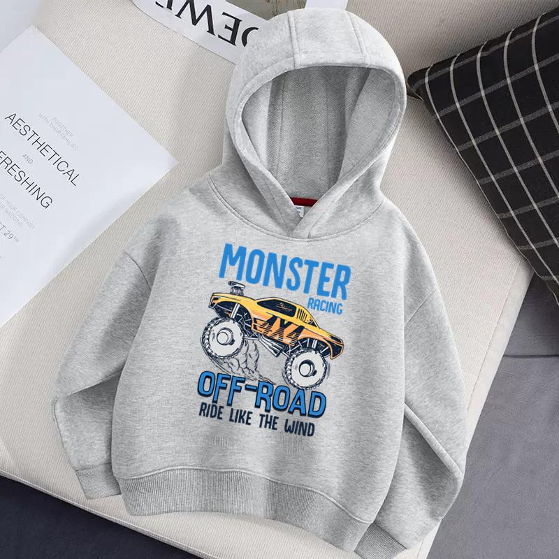 Aimi Lakana Monster Truck Childrens Hoodie Long Sleeve Coat Baby Boy Cartoon Hoodie Casual Pullover