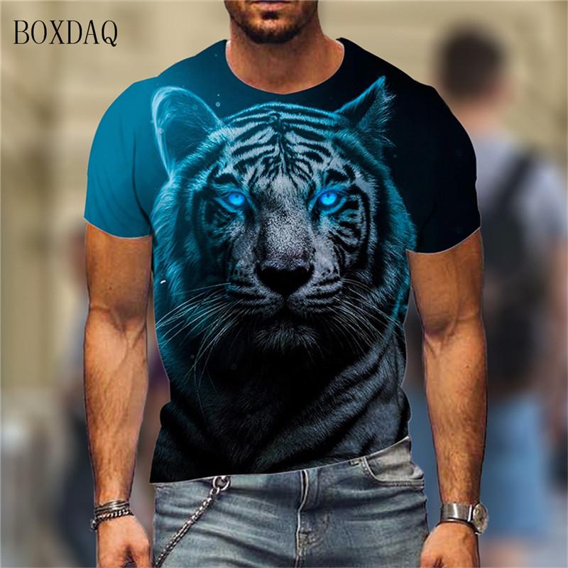 Tiger Graphic Men's Trend T-Shirts Summer Short Sleeve Street 3D Animal Print Fashion T Shirt 6XL Large Size O-Neck Casual Tops