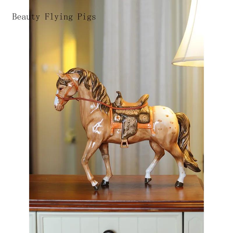 37x10.5x30.8cm 1PCS ceramic zodiac horse ornament, home, living room, desktop decoration, handicrafts,business gift,opening gift