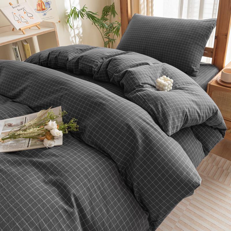 Cotton Washed Cotton Single Quilt Cover Student Dormitory Pure Cotton Bedding Four-piece Set Sheet Quilt Cover Simple Three-piece Set