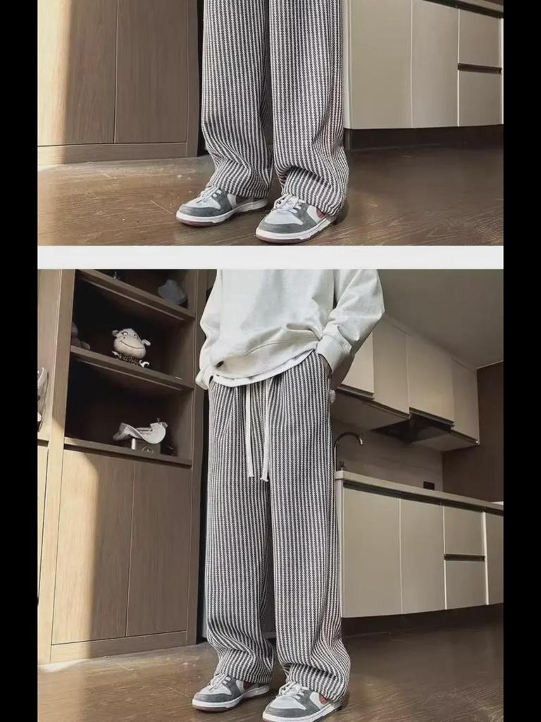 American Retro Black Striped Wide-Leg Boys' Summer Pants - Oversized, Casual Lazy Style