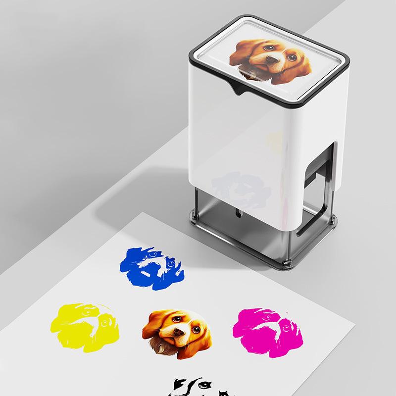 Stackable Four-Color Stamp with Automatic Pop-Up Lid, Clear Imprint, Customizable Patterns - Upgraded Design.
