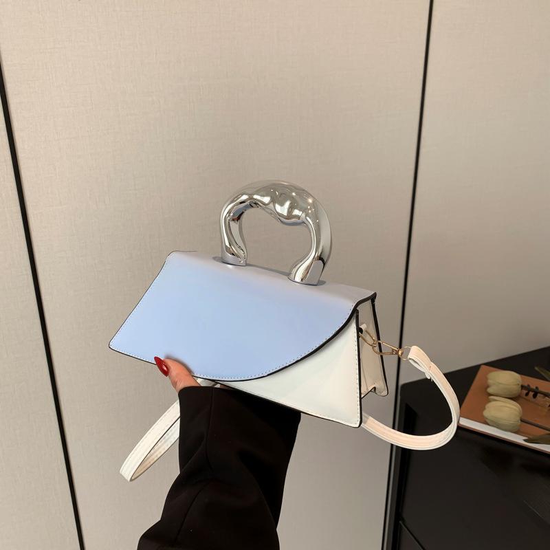Color Matching New Fashion Texture 225 Contrasting Colors Spring Casual Simple Messenger Metal Portable Small Square Bag Woman