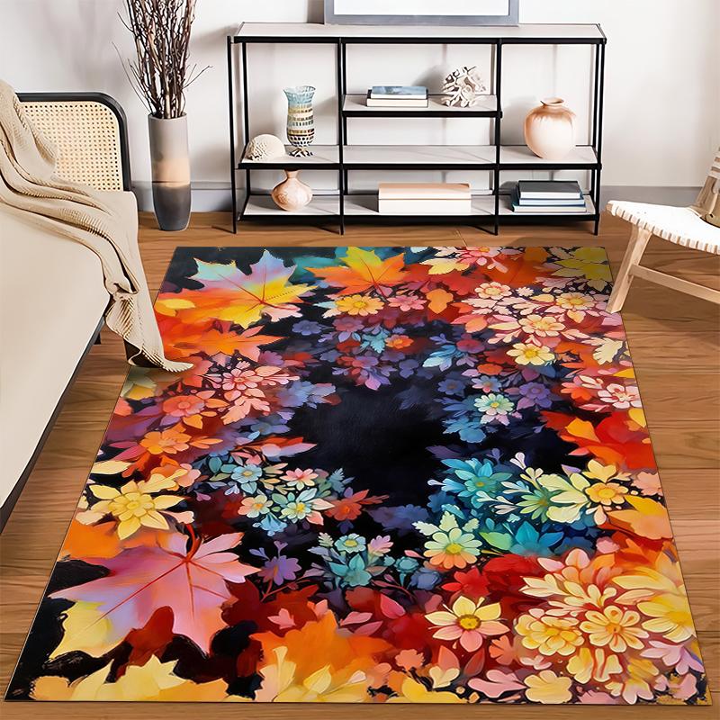 Bunter Herbstlaub- und Blumenmuster-Teppich für die Heimdekoration Geeignet für die Verwendung als Antirutsch für Wohnzimmer, Schlafzimmer, Sofas