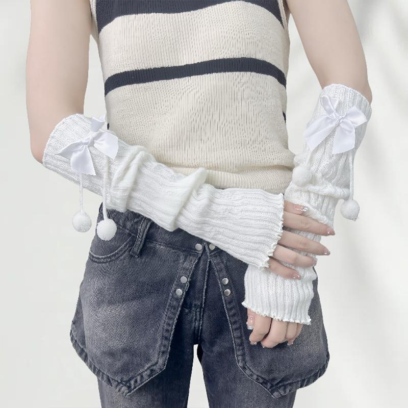 New Year Christmas Gift Red Knitted Arm Sleeves Girls Warm Sweet Fingerless Gloves