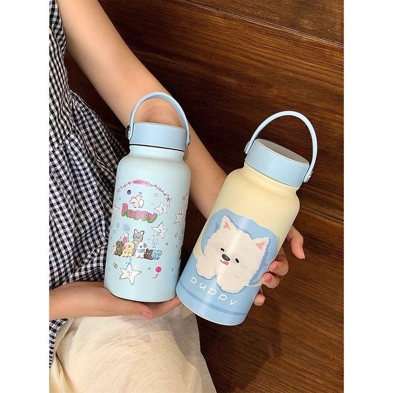 French Michals Keias Cute Cartoon Large-Capacity Thermos Cup for Women, Portable Stainless Steel Water Cup