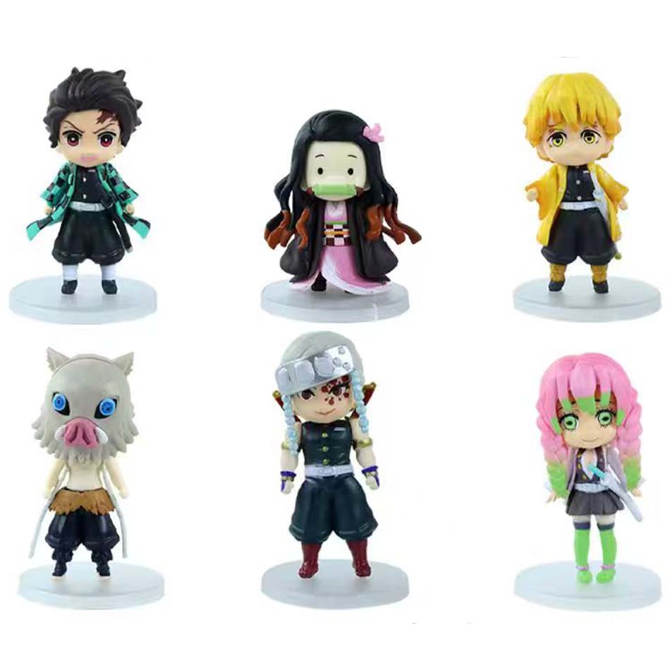 Anime 9cm Demon Slayer Figure Nezuko Tanjirou Zenitsu Inosuke Kyoujurou Giyuu Kawaii Qposket PVC Model Toys children Gift