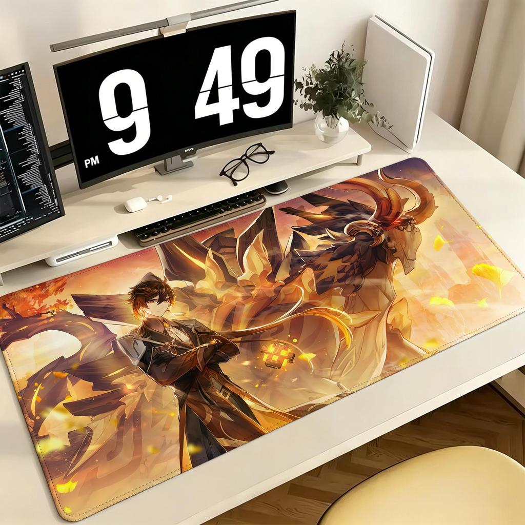 Genshin Impact Zhongli Pro ESports Xxl Gaming Mousepad Extra Large NonSlip Stitched Edge Keyboard Laptop Desk Mat For Pc Gamer