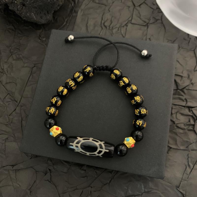 

JYL TS Bracelet Sparrow Stone Style Channels Unique Charm & Luck Six-character Mantra Dzi Bead мандариновий