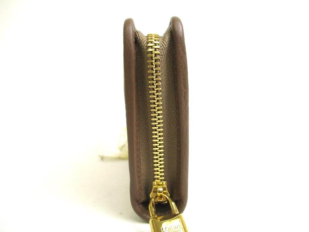 Autentická béžová khaki kožená peněženka na mince na kulatý zip LOEWE se zlatým kováním #a545 Repasovaná