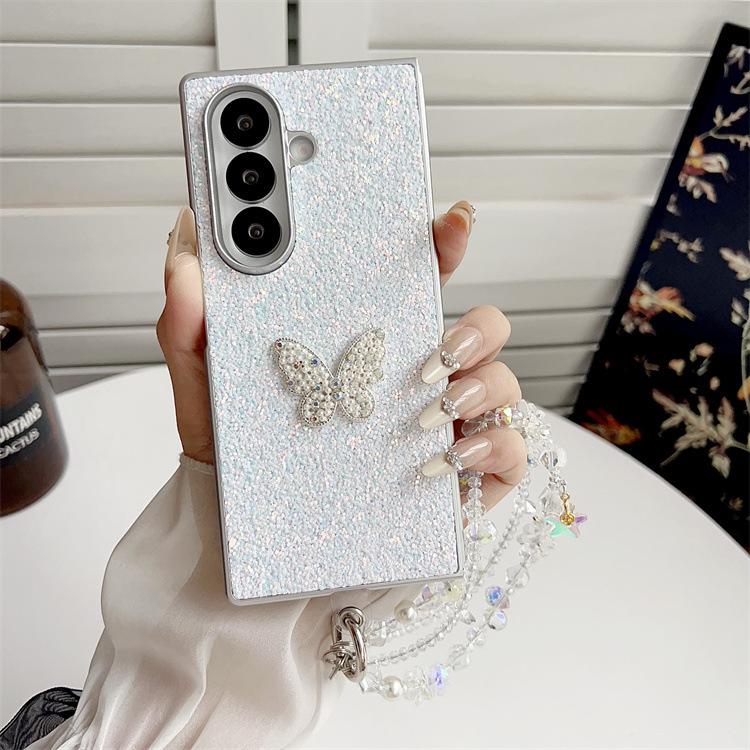 Applicable to Samsung ZFold7 folding glitter butterfly mobile phone case ZFold6 portable chain anti-drop zfold5 protective case