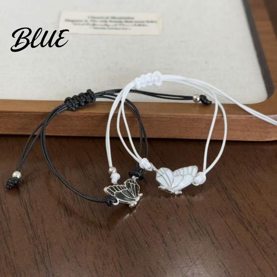 Durable Wax Cord Bracelet 2Pcs/Set Couple Adjustable Rope Butterflies Pendant