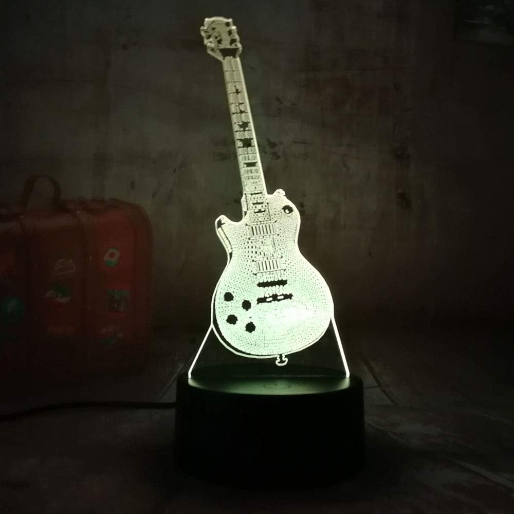 3D Guitar Night Light Lamp Illusion Night Light 16 Color Changing Table Desk Decoration Lamps Gift with Acrylic Flat ABS Base USB Cable Toy (Bus)