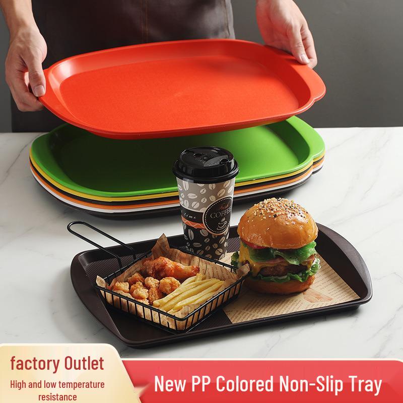 Thickened Rectangular Double-Handled Anti-Slip Tray for Fast Food and Canteen Use