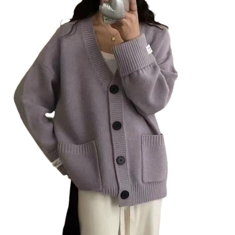 Autumn and winter new women's loose and simple knitted cardigan, fattened and enlarged soft waxy sweater jacket thickened