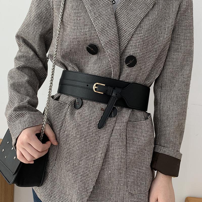 And Black Elegant Coffee Faux Leather Wide Waist Belt For Stylish Outfits Womens