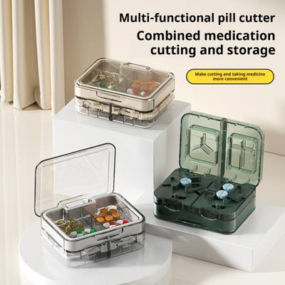 Mehrzweck-Pillenschneider mit Aufbewahrungsfach Doppelschichtiger Pillenteiler Schneidwerkzeuge 2-in-1 Tragbarer Reise-Kapsel-Tabletten-Aufbewahrungsbehälter