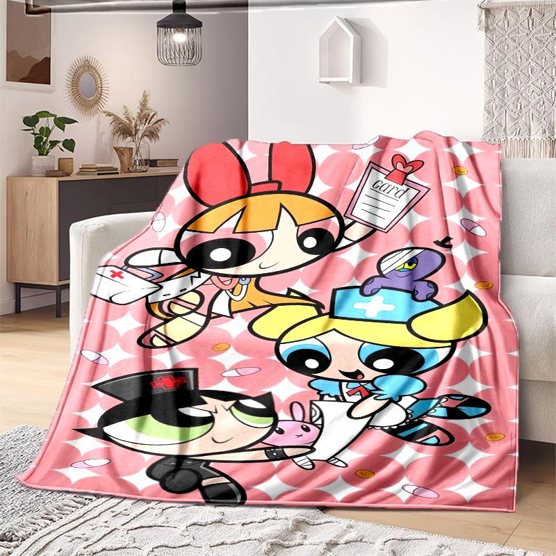 1PC The Powerpuff Girls printed blanket, all season lightweight home office outdoor nap multifunctional blanket A9